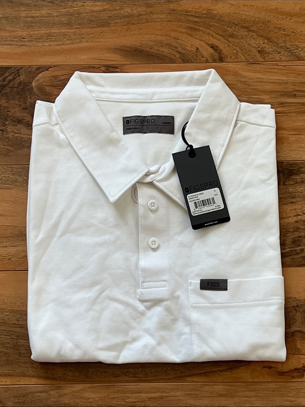 FIGS PRO Men’s Large Technical Pique Scrub White Polo Nurse Medical Wear NWT